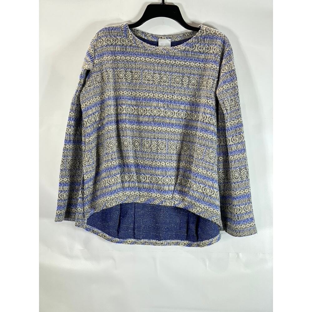 MEG SHOP Women's Metallic Gold/Blue Long Sleeve Pinched Hem Striped Blouse SZ L